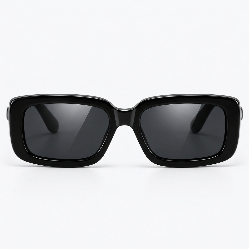 Front view - glossy black rectangular sunglasses