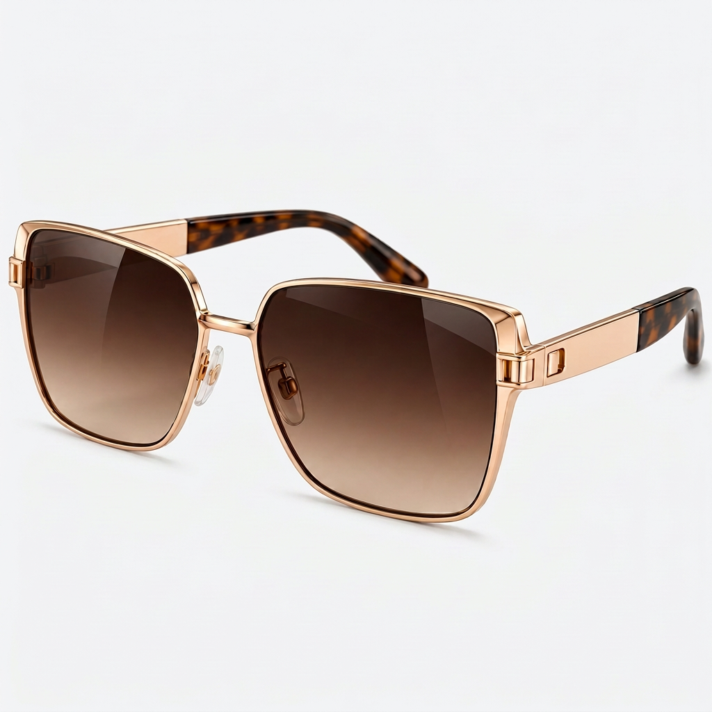 45-degree three-quarter view - Rose gold oversized square sunglasses