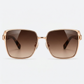 Front view - Rose gold oversized square sunglasses with gradient brown lenses