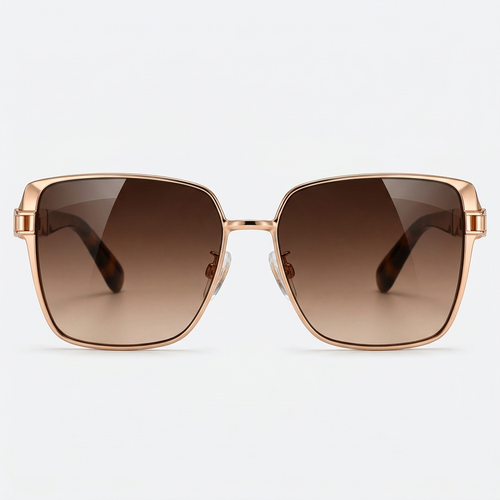 Front view - Rose gold oversized square sunglasses with gradient brown lenses