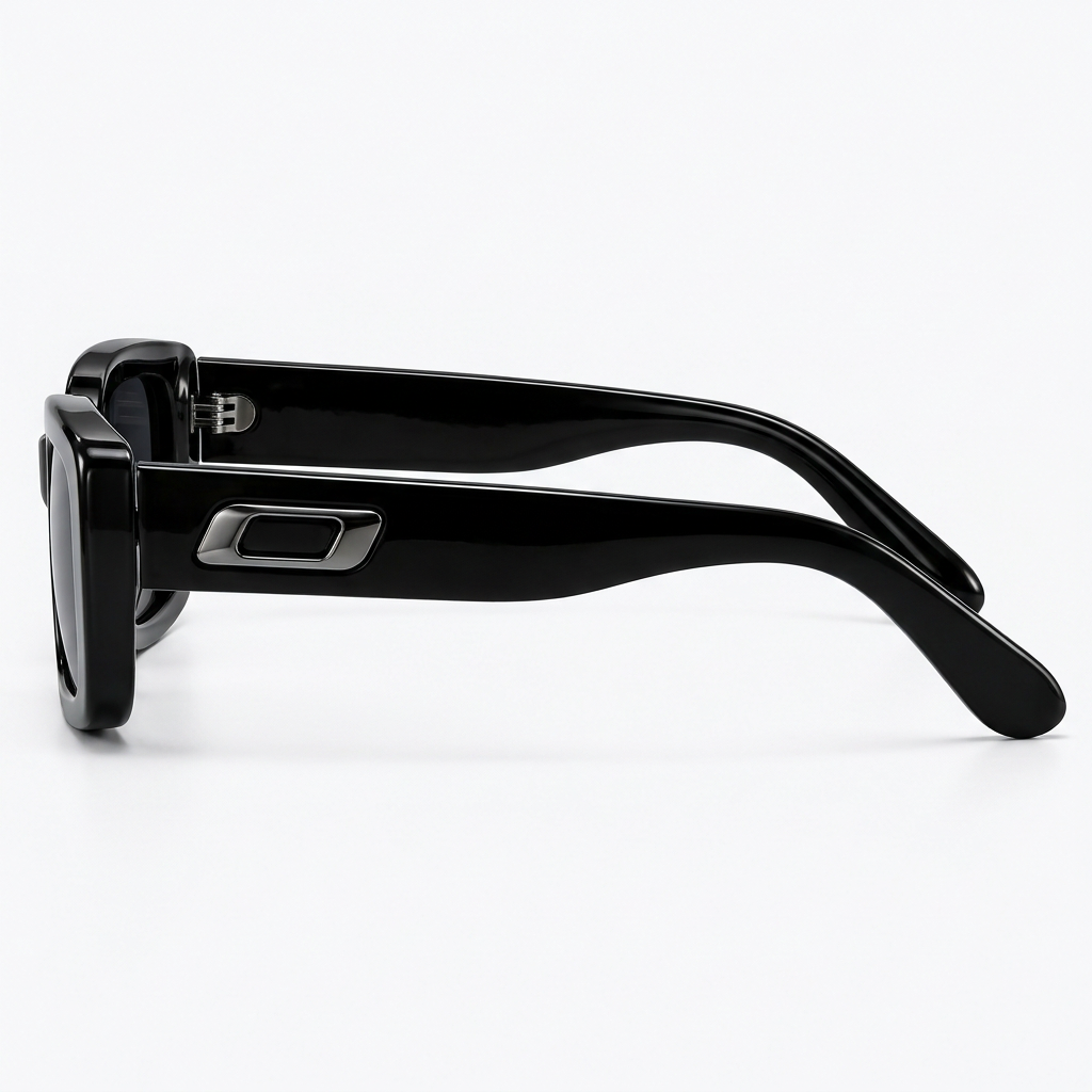 90° side profile - glossy black rectangular sunglasses