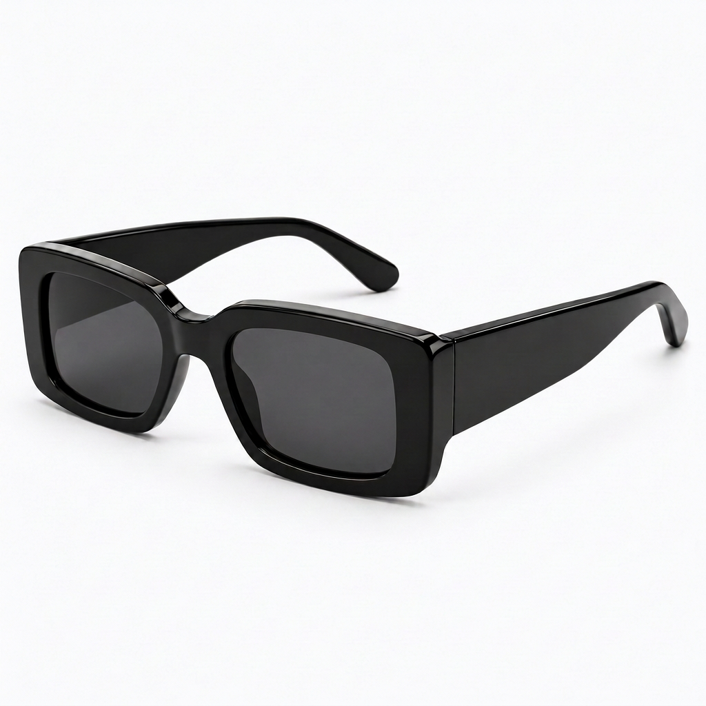 Noir Luxe Rectangle Sunglasses - 45° Three-Quarter View